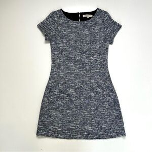 Ann Taylor Loft Women’s Open Back Cap Sleeve Blue Tweed Shift Dress Size 2